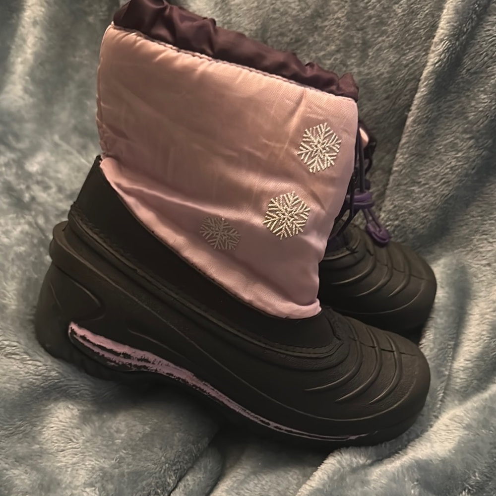 Purple and Black Snow Boots with Snowflake Design
